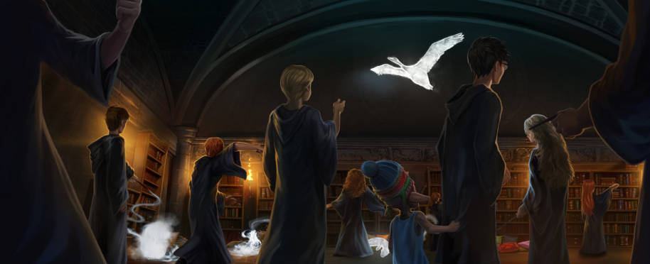 Harry teaches Dumbledore's Army how to do the Patronus spell.
