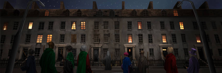 Members of the Order of the Phoenix stand outside Grimmauld Place.