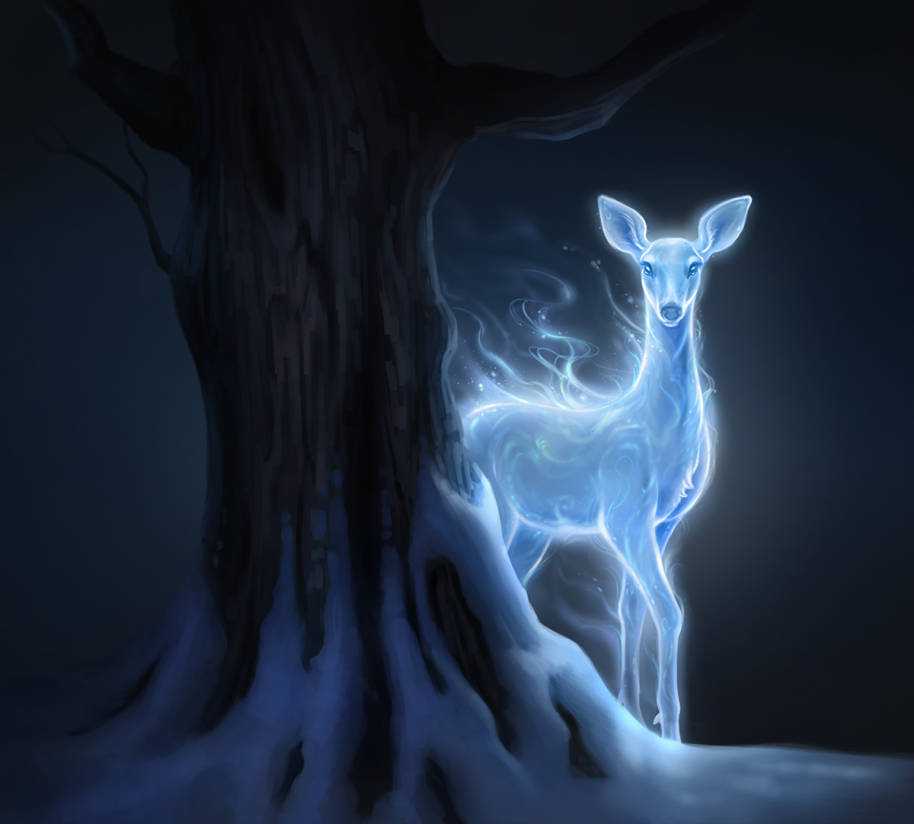 Patronus illustration of the Silver Doe in the forest
