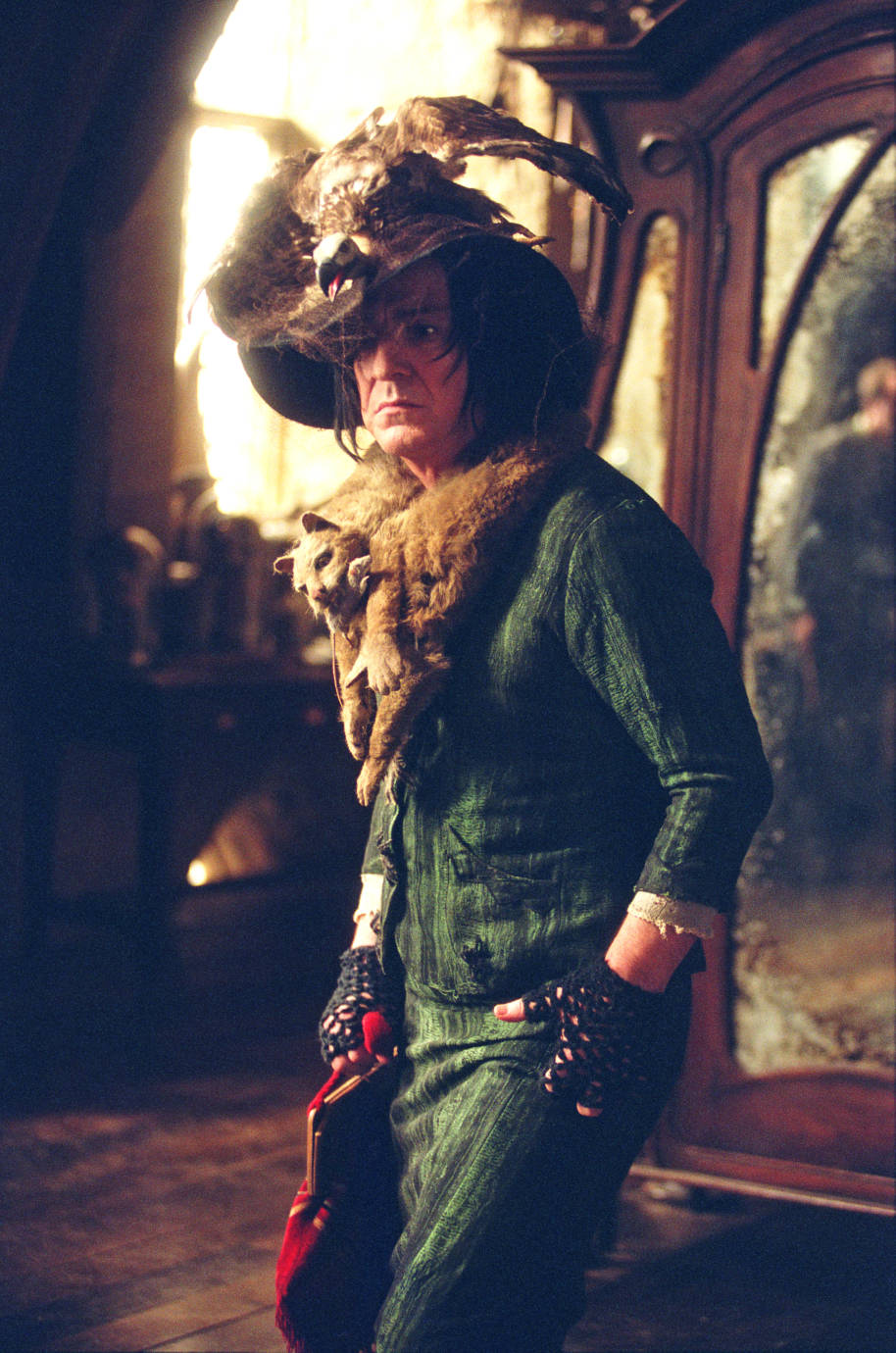 A confused Boggart disguised as Snape in Neville's Grandmother's clothes 