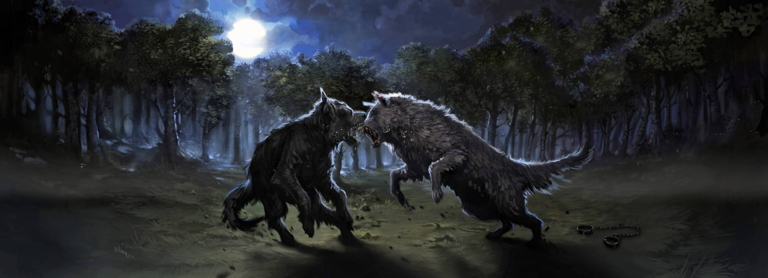 Remus and Sirius fight as werewolf and dog.