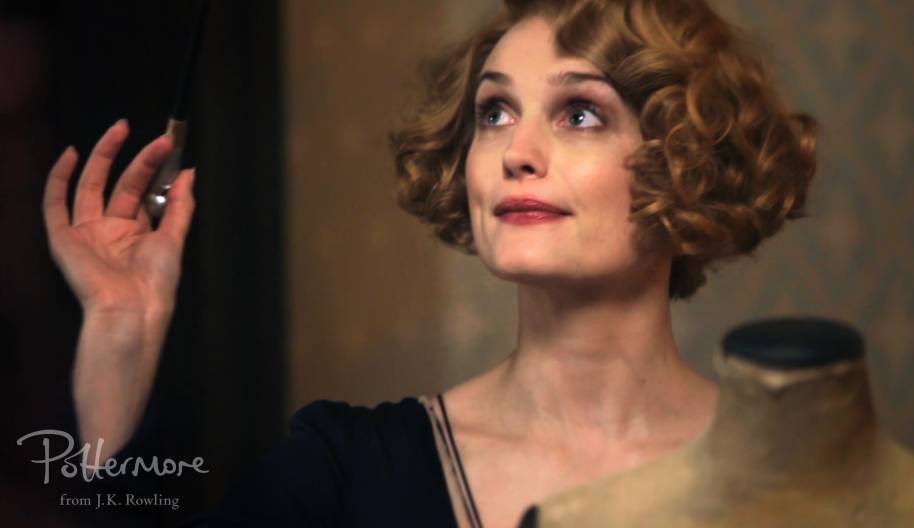 Alison Sudol as Queenie with wand, Celebration video shot