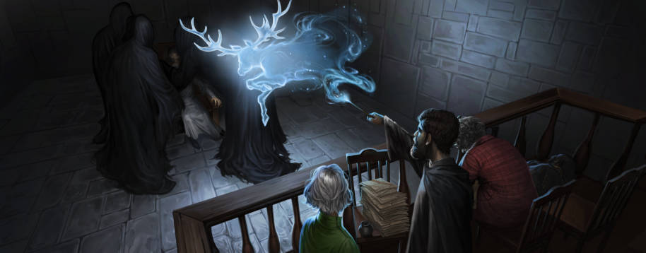 Harry casts his Patronus while in disguise at the Minstry.