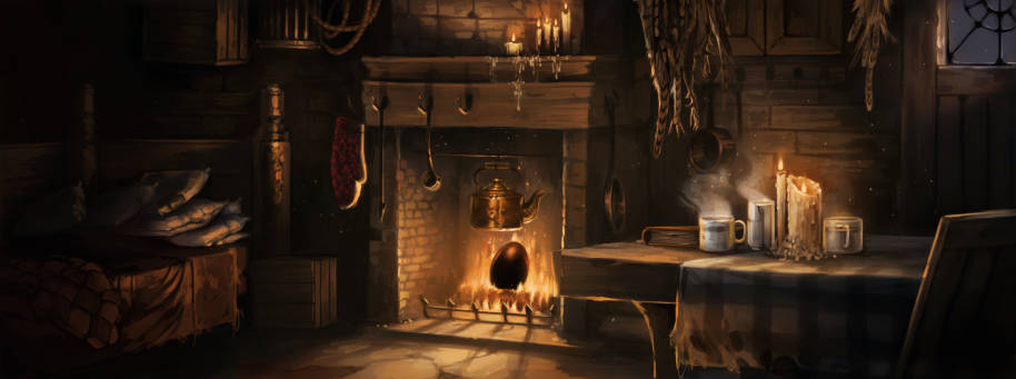 The egg Hagrid was given by a stranger sits in the fire in his hut, waiting to hatch