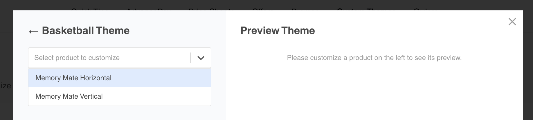 product dropdown