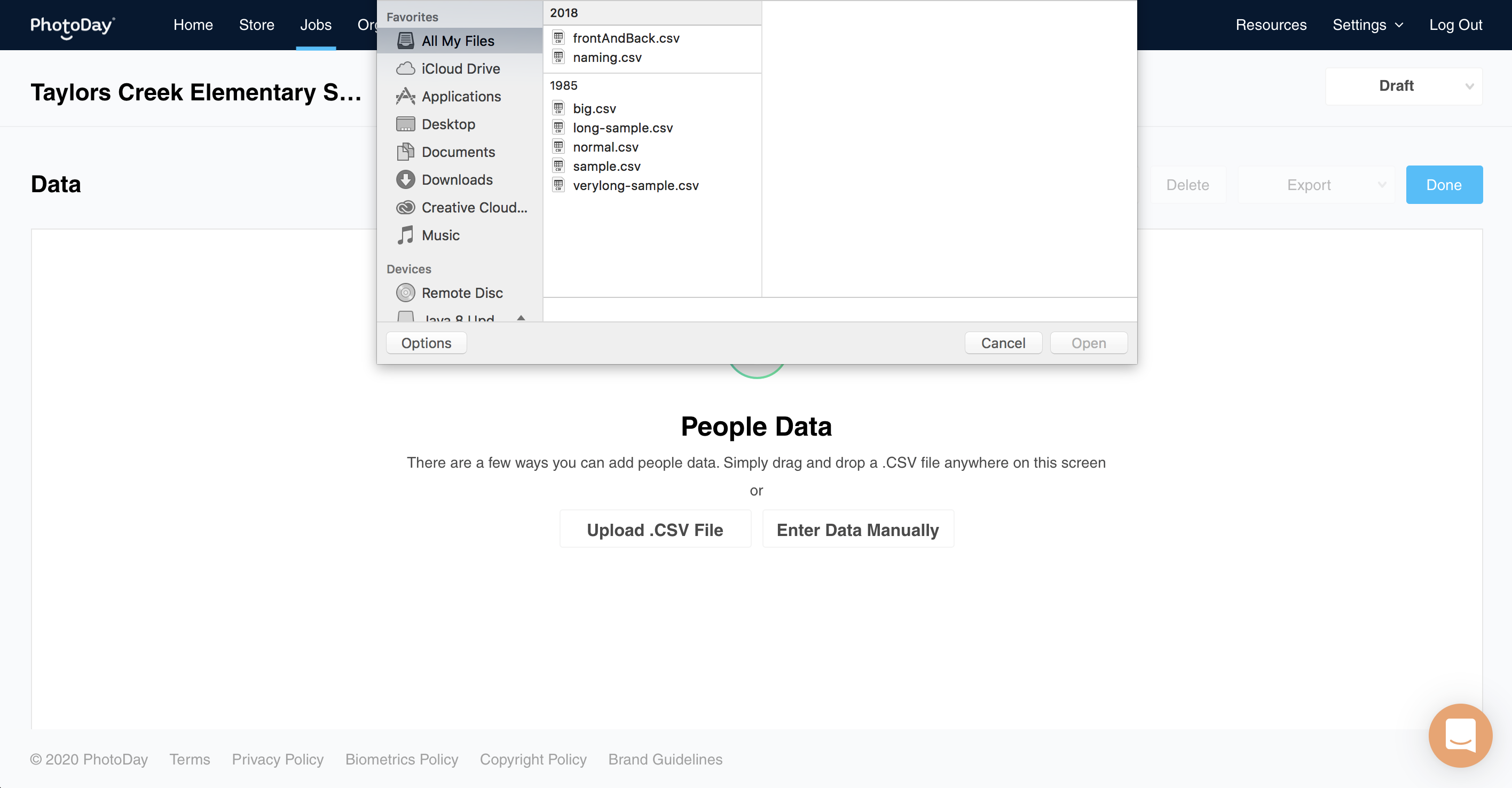 Upload CSV