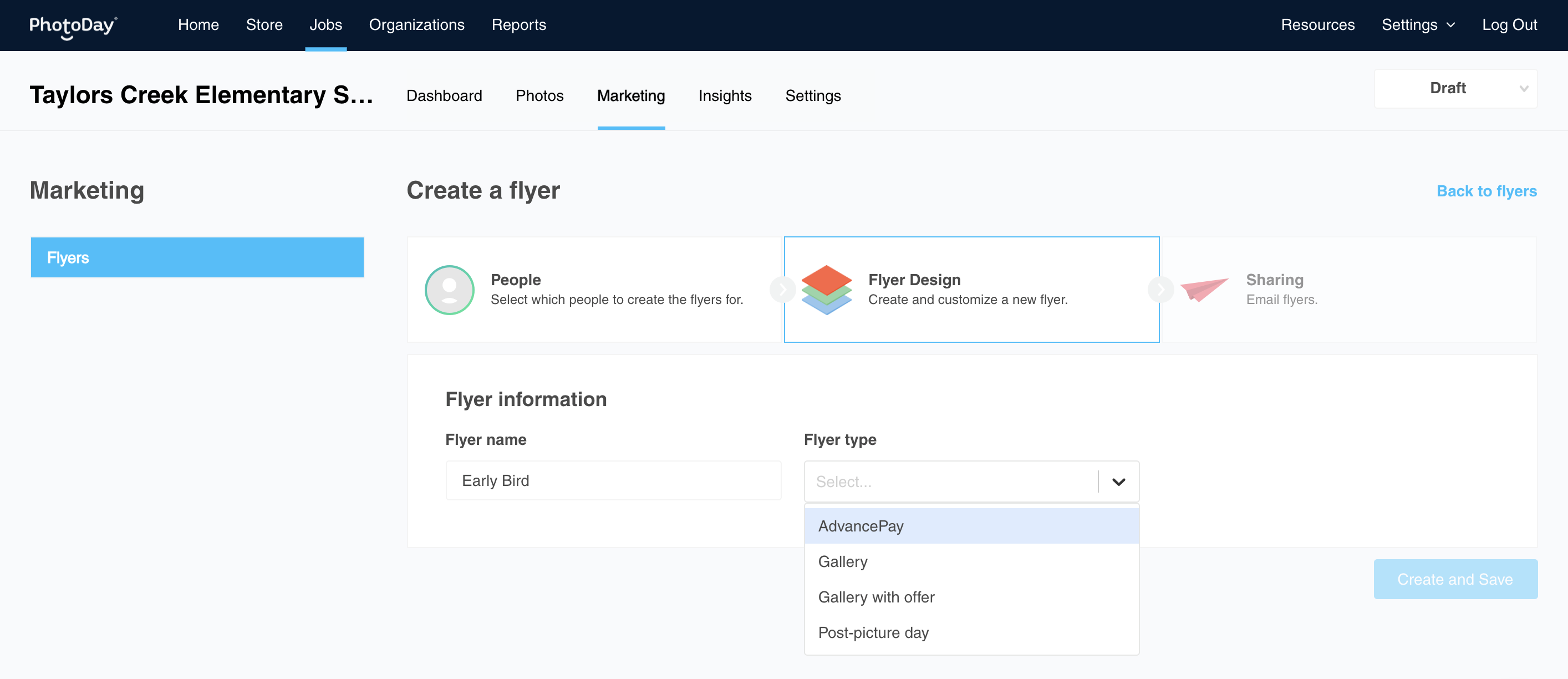 Flyer type dropdown