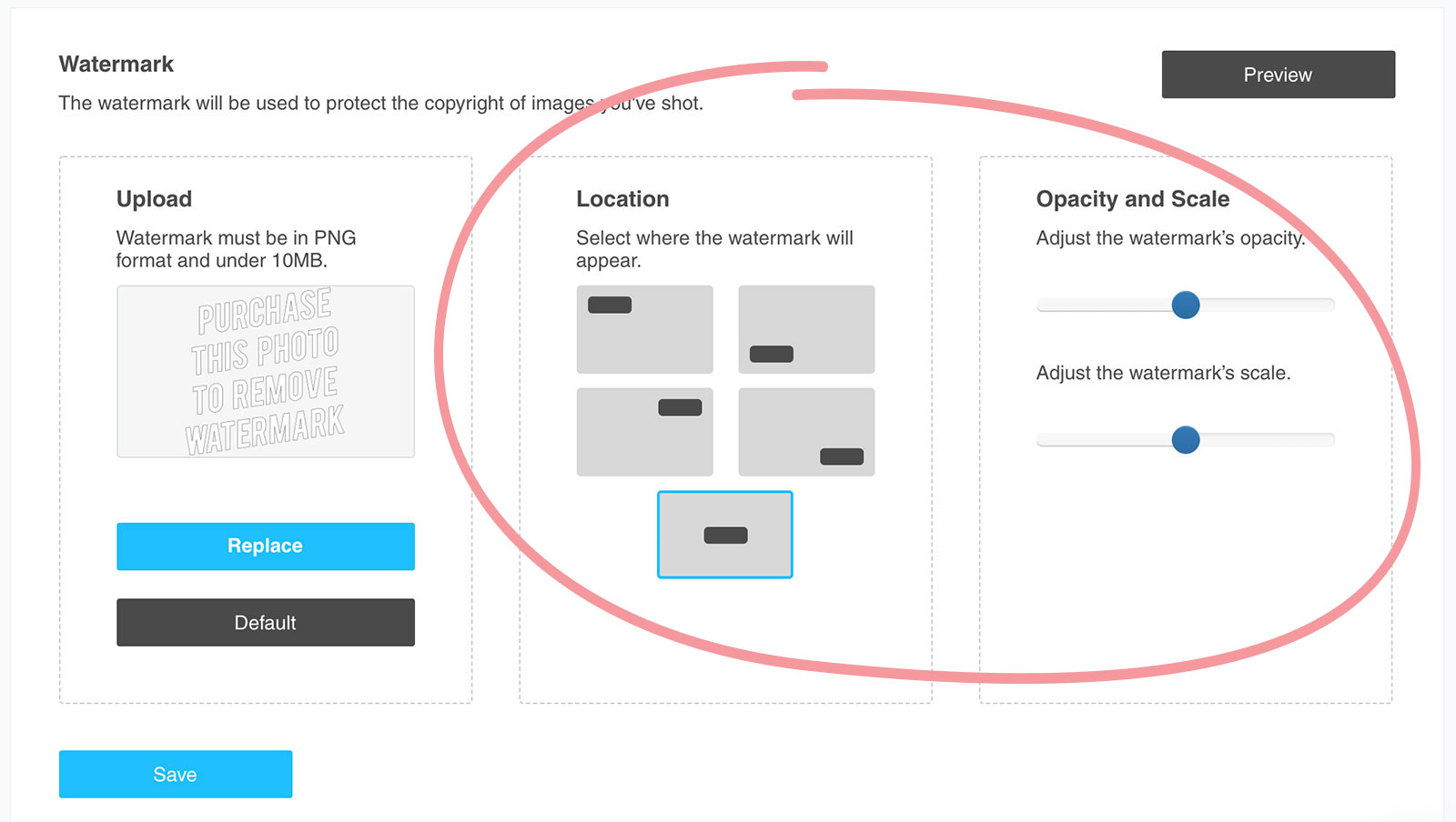 Studio - Watermark - Circled settings