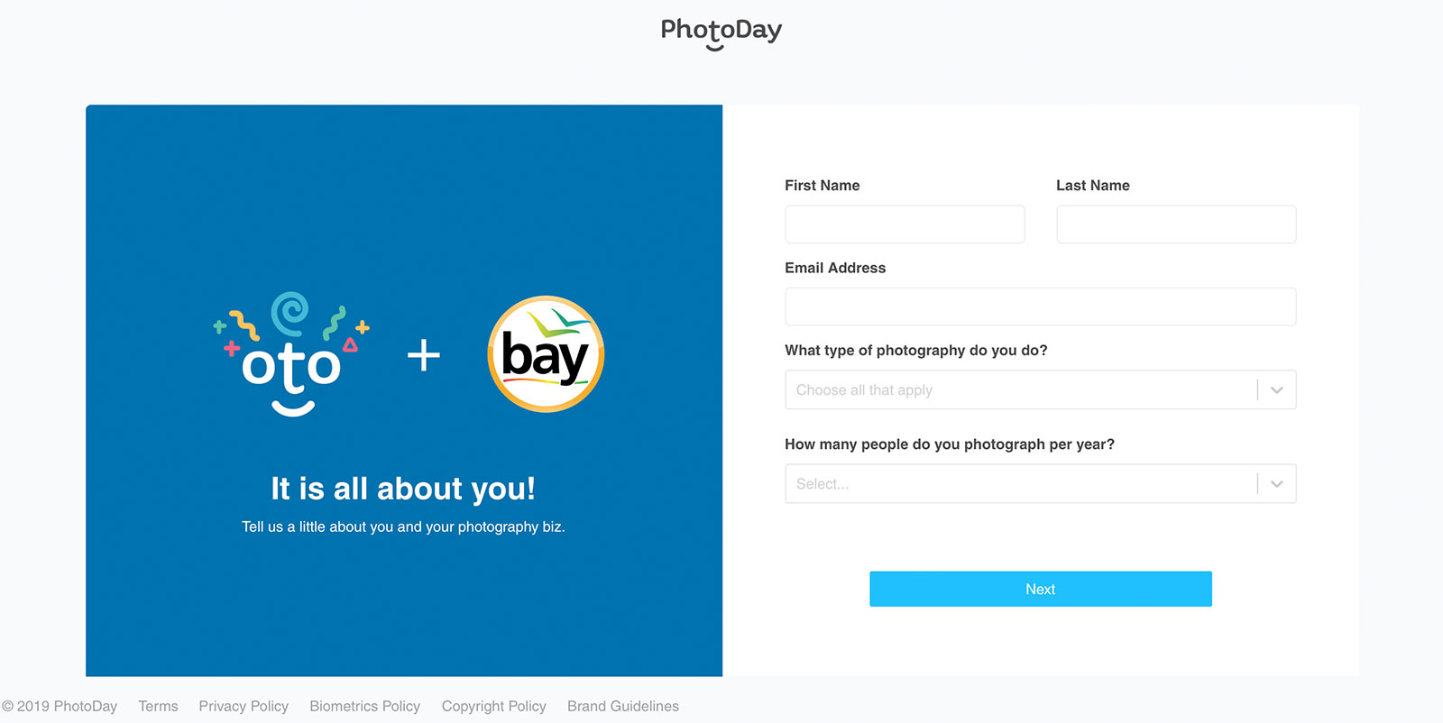 Signup step 1 with Bay Photo