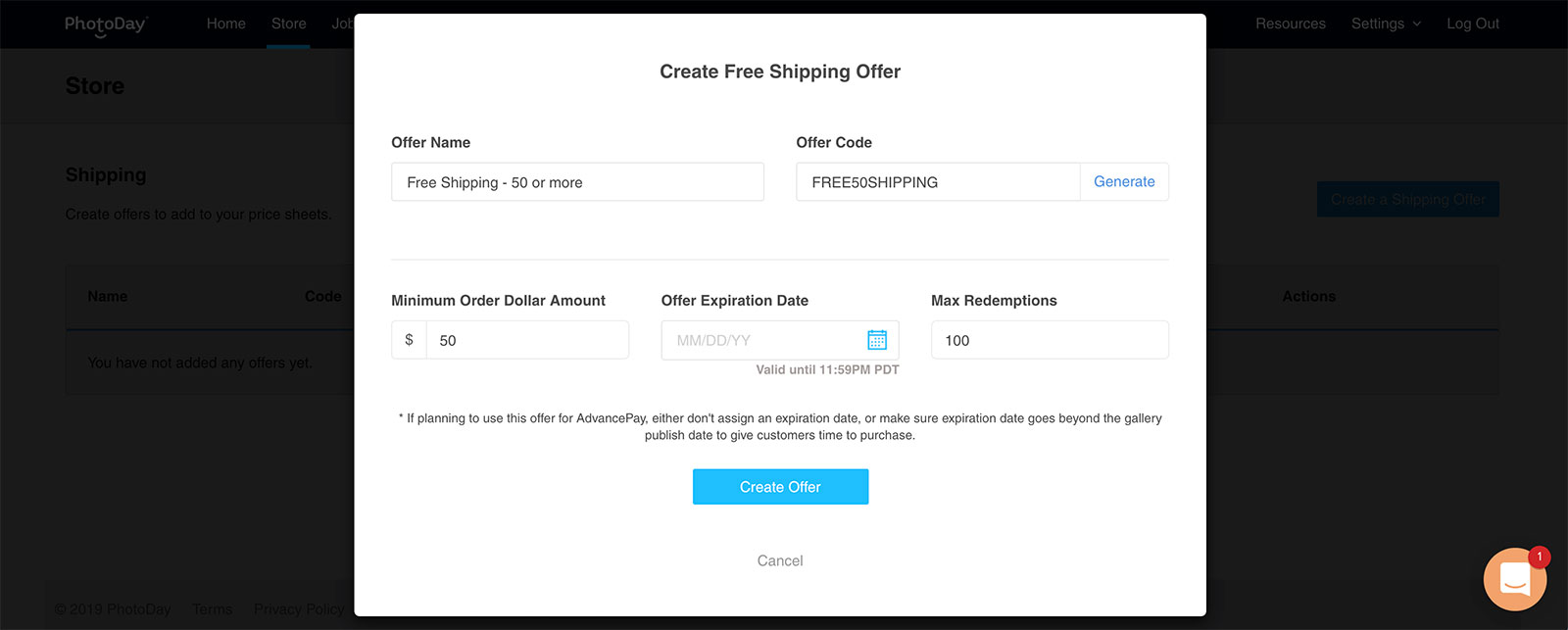 Store - Free Shipping - modal