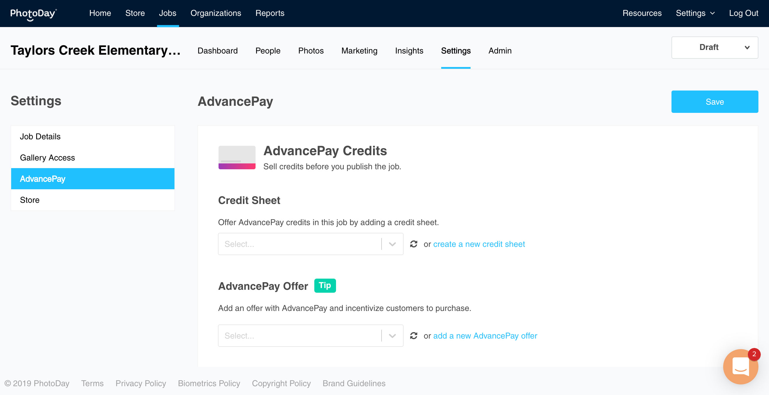 Jobs - Advance Pay page