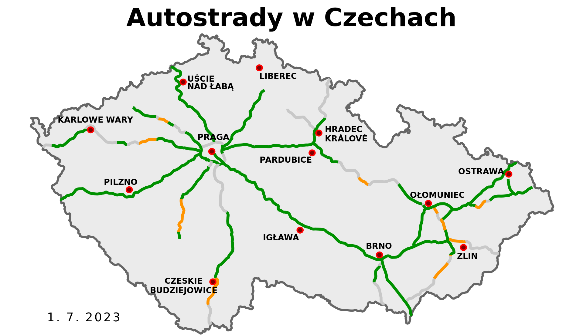 Mapa autostrad Czechy - Cargonite