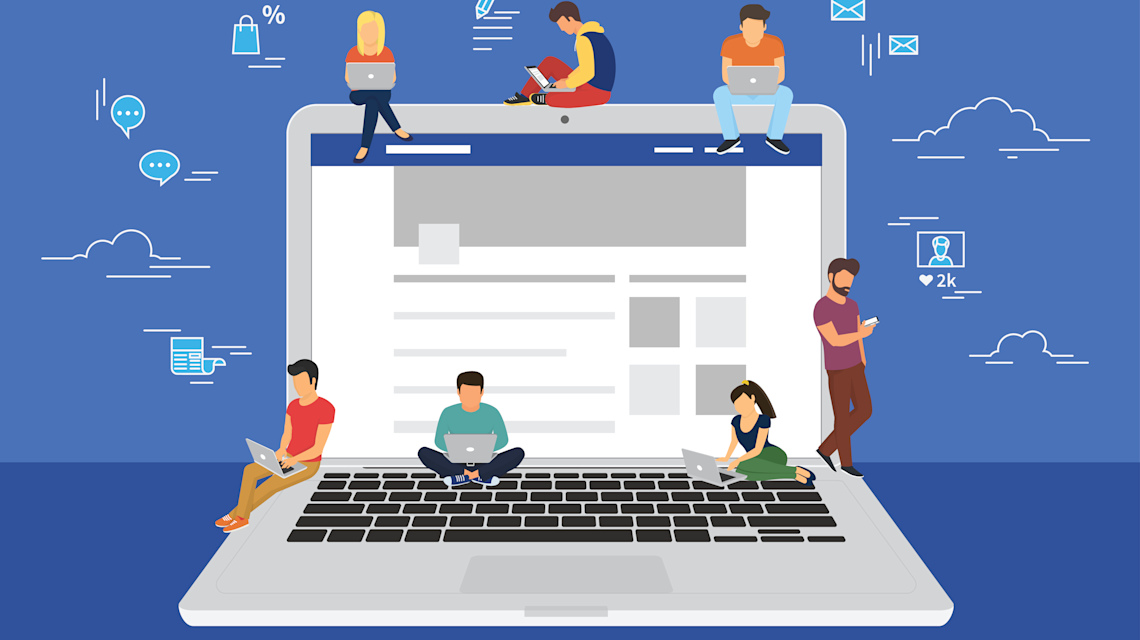 iStock 641600742 => Social Media, Internet, Intranet, Digitalisierung, Notebook, Smartphones, Illustration