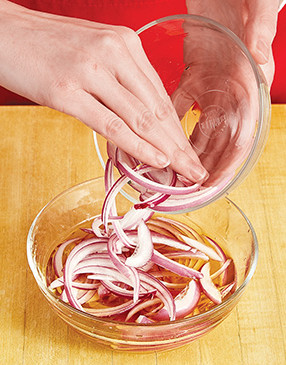 The longer the onions sit in the brine, the more pickled they’ll become, so make them first.