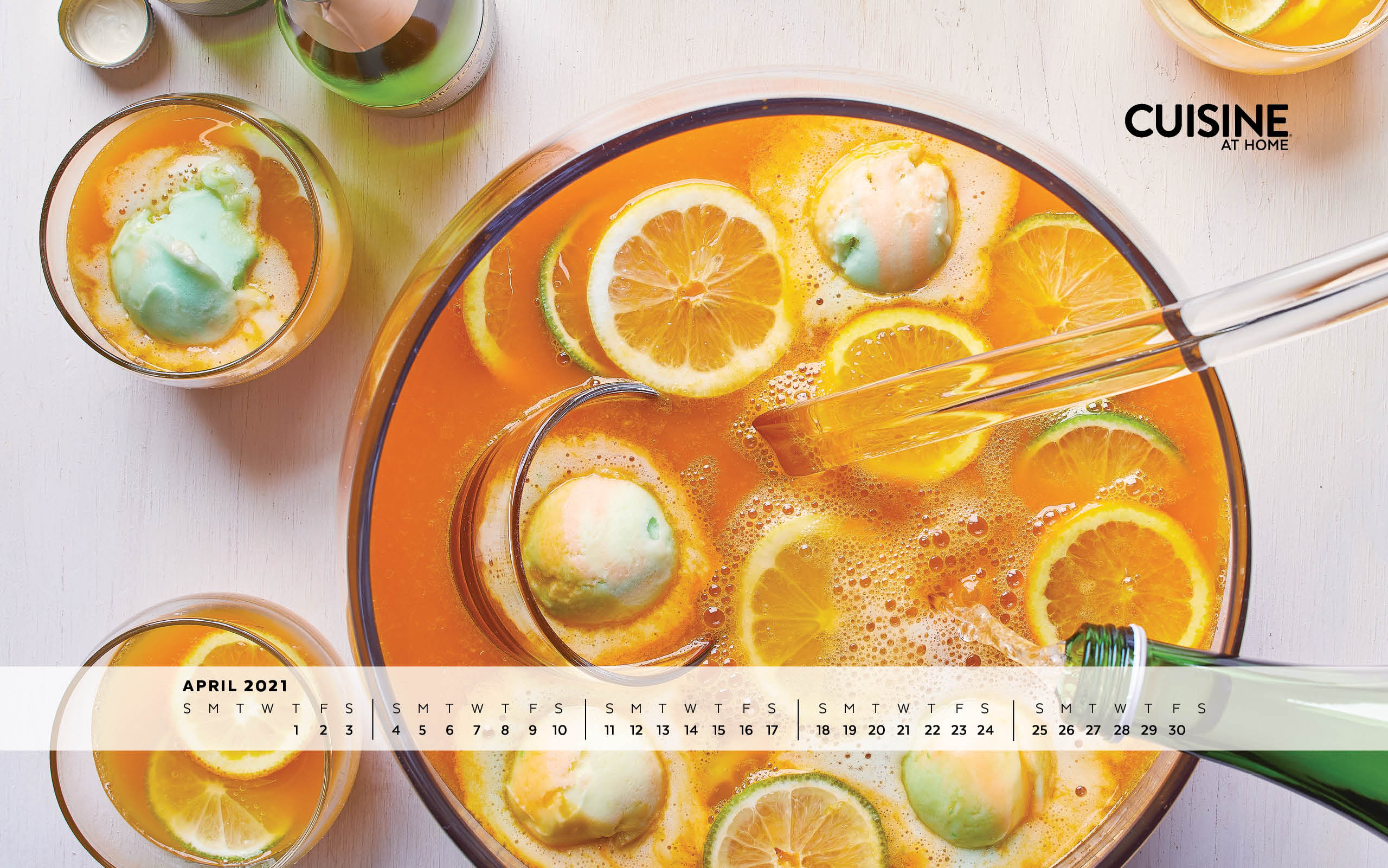 Free Desktop Wallpaper with Calendar - April 2021 - Fizzy Bunny sherbet orange punch bowl