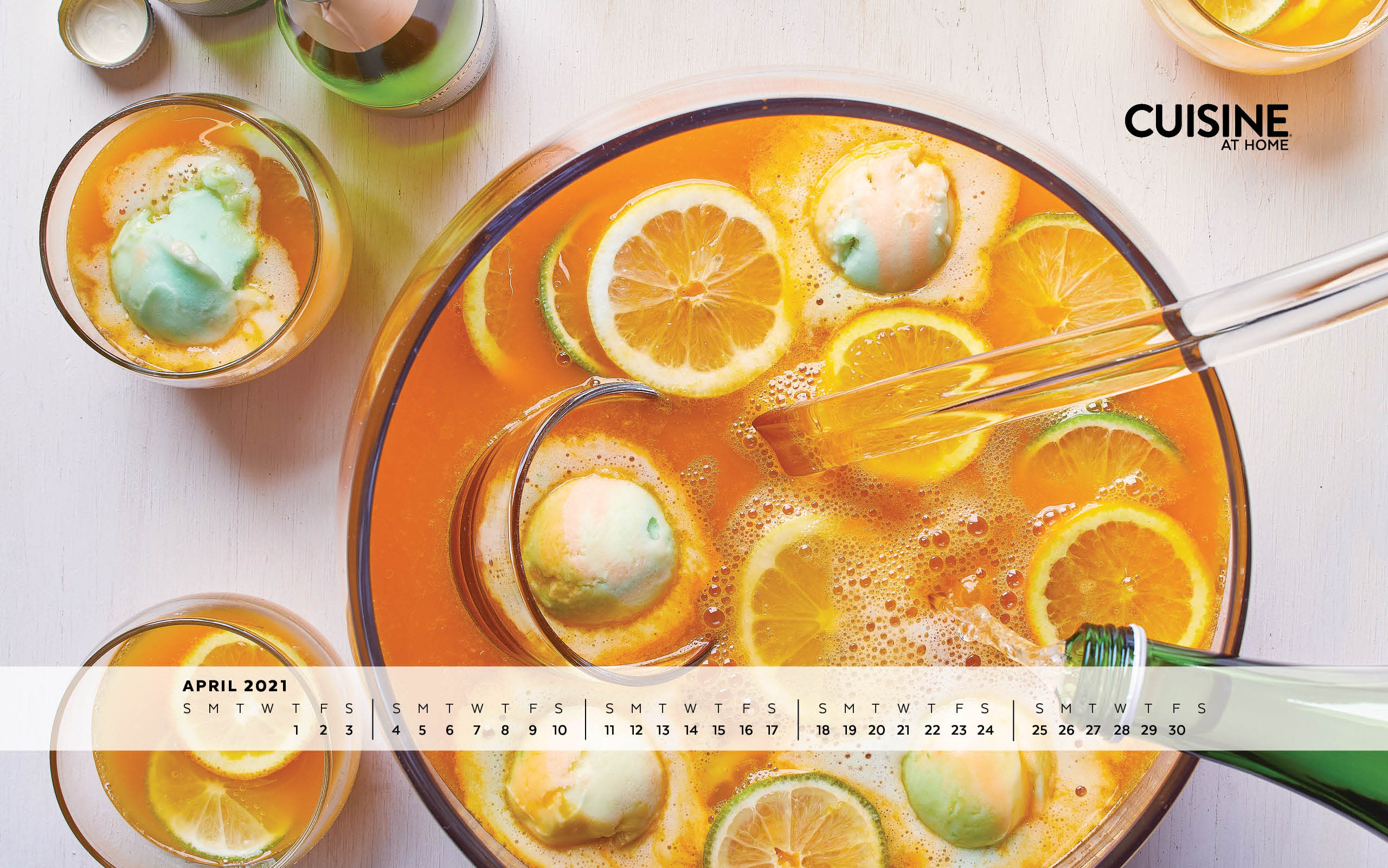 Free Desktop Wallpaper with Calendar - April 2021 - Fizzy Bunny sherbet orange punch bowl