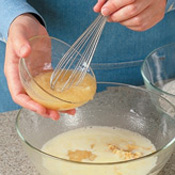 Combine the wet ingredients and dry ingredients separately, then mix them together to form a thick batter. Mix until just combined to avoid overworking the batter.