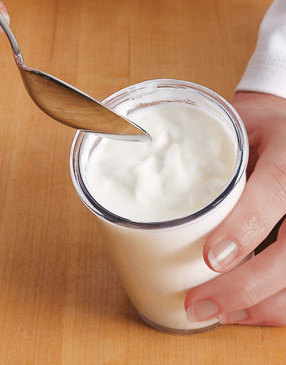 When you open chilled yogurt, you’ll sometimes notice a yellowish liquid on top. That’s the whey. Either simply stir it back into the yogurt, or pour it off and discard.
