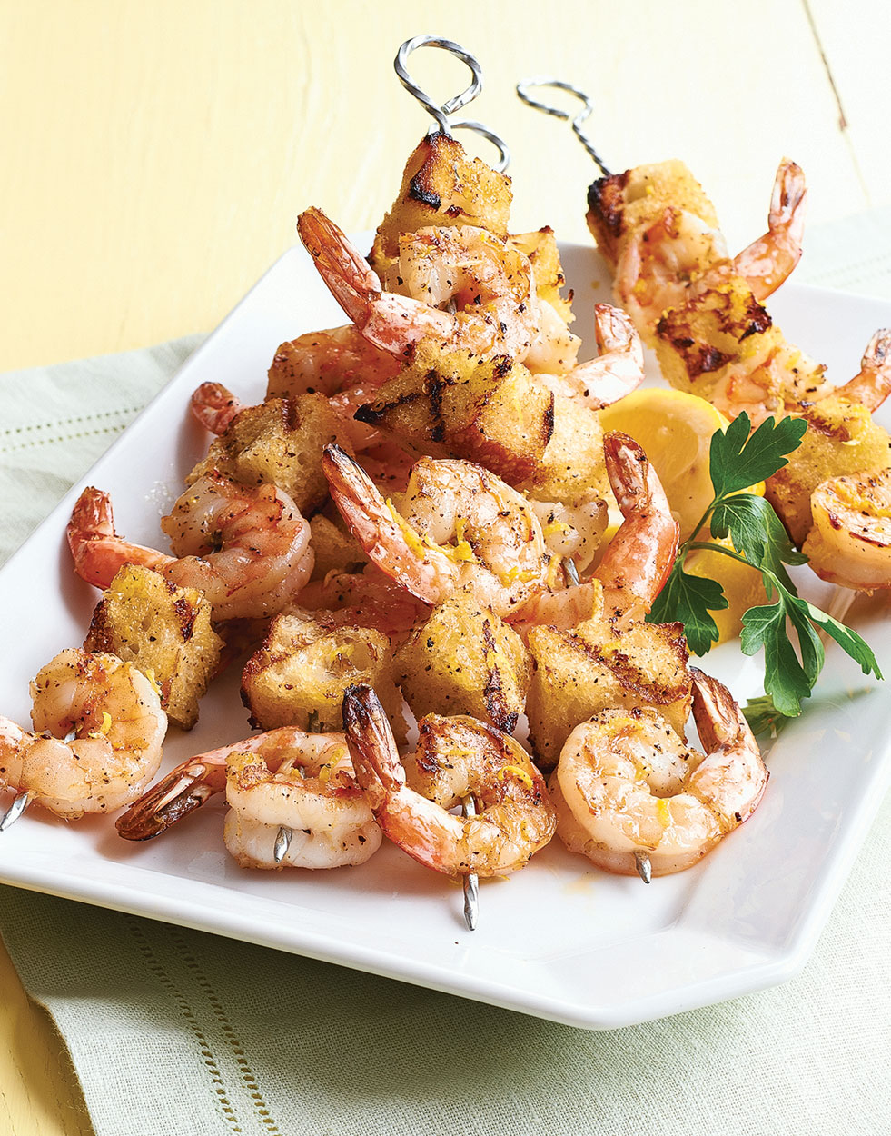 Grilled Shrimp & Crouton Skewers