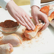 Combine the spice mixture, then rub onto the chicken legs for an extra hit of flavor. 