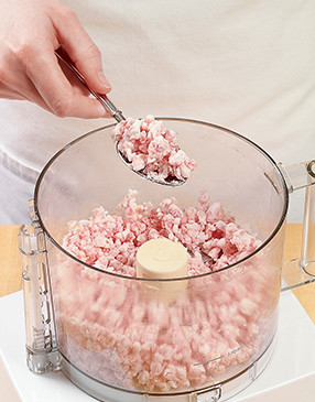 Freeze the bacon before pulsing to guarantee a fine grind without turning the meat into a paste.