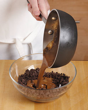 The warm cream mixture will melt the chocolate, so you only need to stir until the chocolate is smooth.