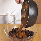 The warm cream mixture will melt the chocolate, so you only need to stir until the chocolate is smooth.
