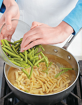 For crisp-tender texture and to heighten their color, briefly boil the wax beans and green beans.
