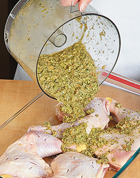 Piercing the chicken with a knife allows the marinade to more easily penetrate into the meat.