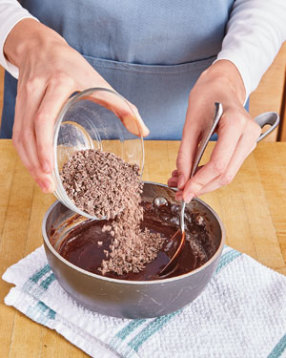 So the chocolate melts with ease, finely chop it before adding it to the cocoa mixture.
