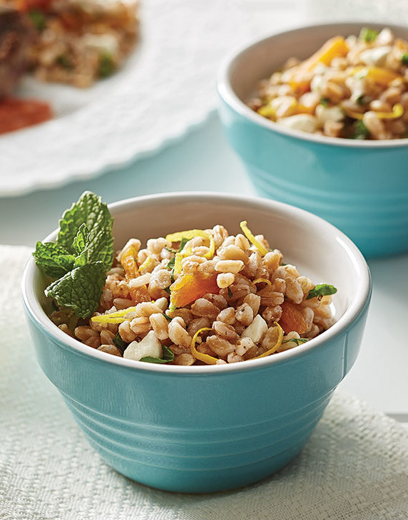 Farro with dried apricots & feta