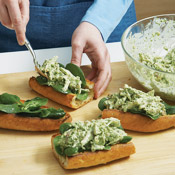Fill bread boats with 1/2 cup chicken salad &mdash; any more than that makes the sandwiches hard to handle.