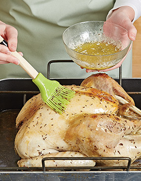 After roasting the turkey for two hours, apply the caraway seed butter to the turkey every 15–20 minutes. 