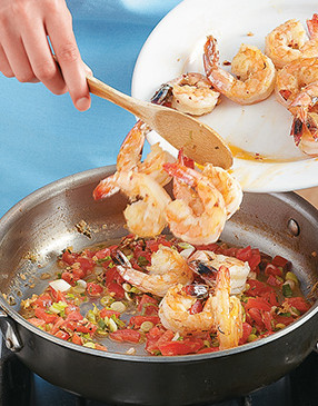 Return shrimp to the pan to absorb sauce and finish cooking until firm &mdash; just a couple minutes will do it.