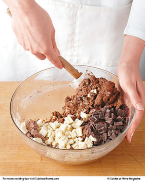 Fold the chocolate into the dough just until distributed. Overmixing can make the cookies tough.