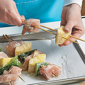 Use two skewers per kebab &ndash; this way, the chunks won’t “spin” on the sticks as you turn the kebabs.