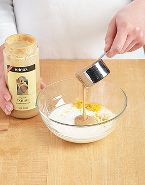 Add distinctive sesame flavor to the sauce with tahini, and fresh citrus with lemon zest and juice.