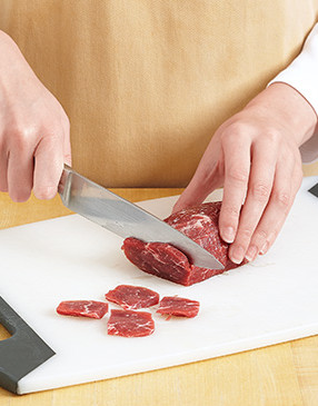 To make the steak easier to slice, briefly freeze it — about 30 minutes — so it’s firm, though not solid.