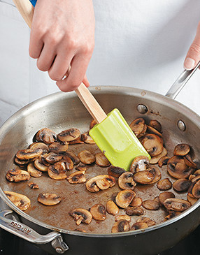 Sauté the mushrooms until dry to eliminate excess moisture, that way the sauce won’t be watered down.