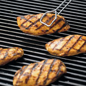 For crosshatch effect, grill chicken for 2 minutes, rotate 90 degrees, and grill 2 minutes more; repeat on other side.