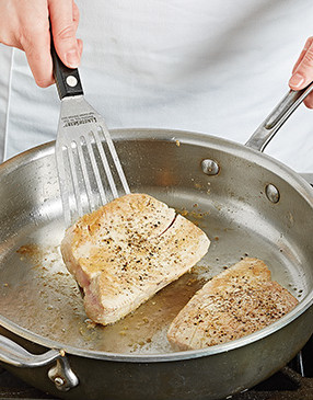 Since tuna steaks are lean, cooking them past medium-rare will dry them out.