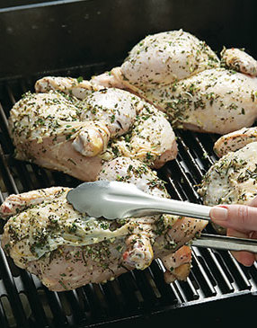 Grill chicken over indirect heat. Rotate it every 30 minutes and baste with marinade.