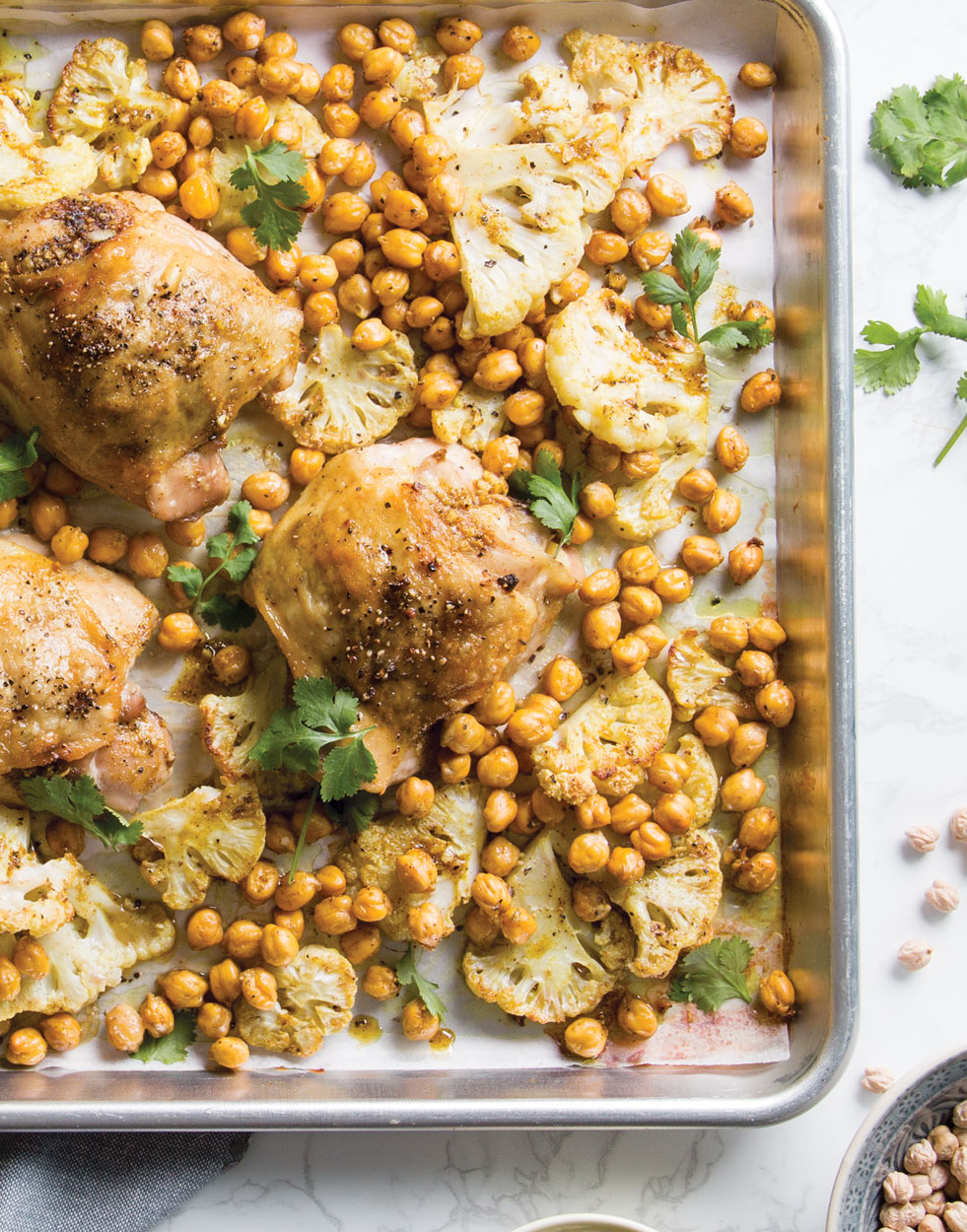 Curried Chicken with Roasted Chickpeas and Cauliflower