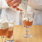 Piping ingredients is a quick, easy, and nearly mess-free way of layering them in small glasses.