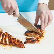 If desired, brush the chicken with your favorite barbecue sauce during grilling. Slice into strips.