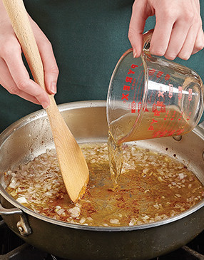 Deglazing the pan helps loosen the flavorful bits stuck to the bottom so they’re easy to scrape up.