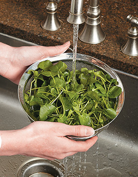 Watercress stems are tender enough to eat, just remove any tough ends and yellowed leaves when rinsing.