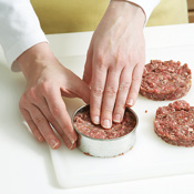 Use a biscuit cutter that&rsquo;s slightly larger than the bun to shape and press burgers to a consistent size.