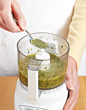 A mini food processor makes quick work of puréeing the sauce to a smooth consistency.