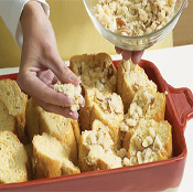 Just before baking, prepare the streusel mixture and sprinkle evenly over the French toast.